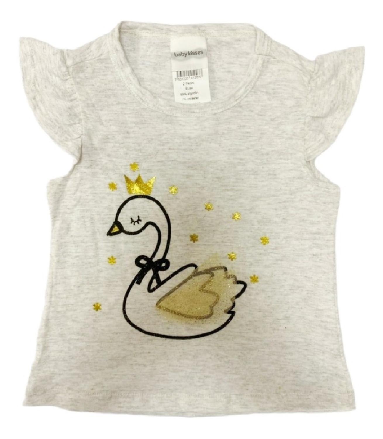 Conjunto 2 piezas Kiss para Niña Blusa de Algodón Bordada con Cisne y una Falda con Tutu