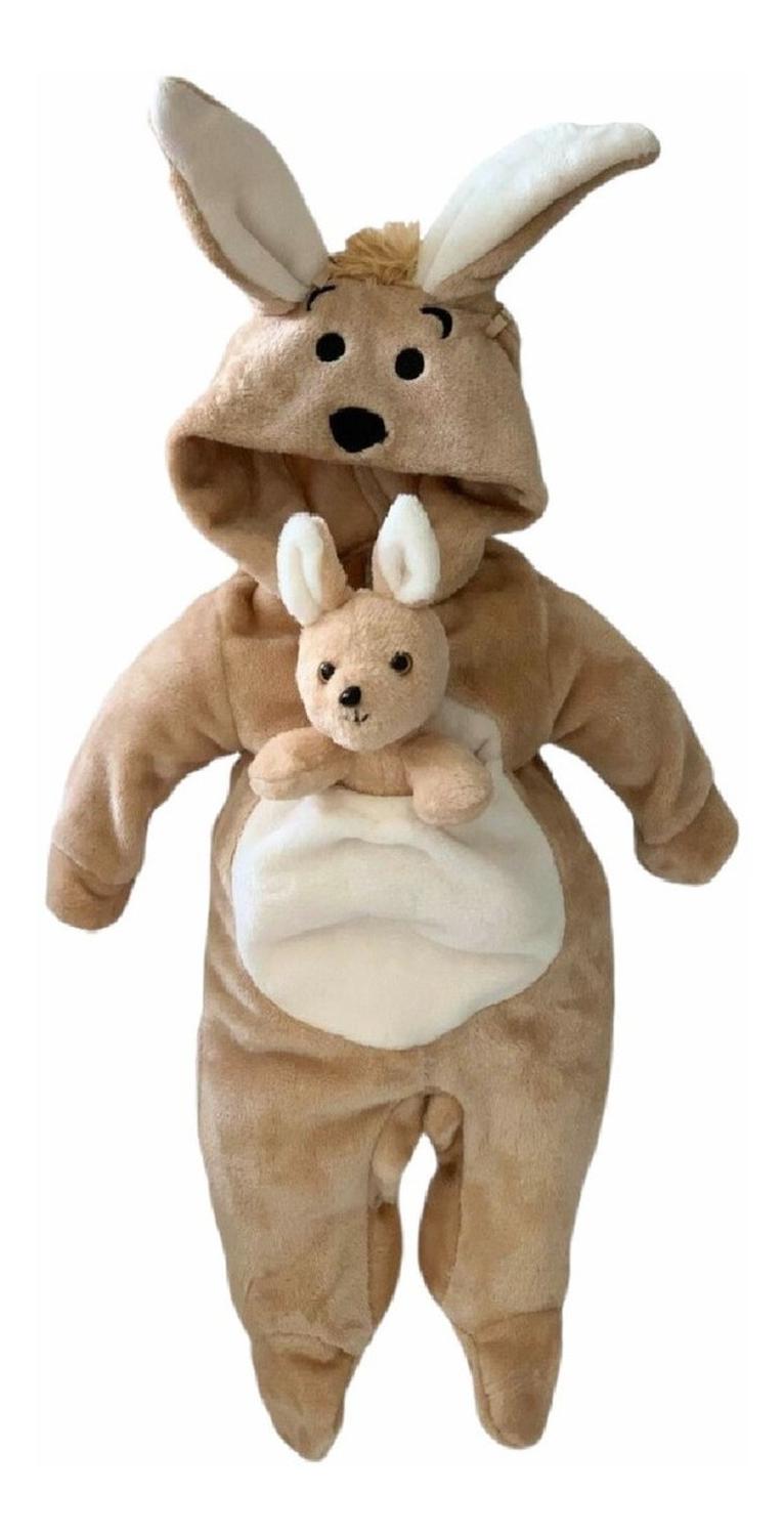 Kit 3 Mamelucos Kiss para Bebé con Gorro Bordado Borrega, Canguro, Coneja