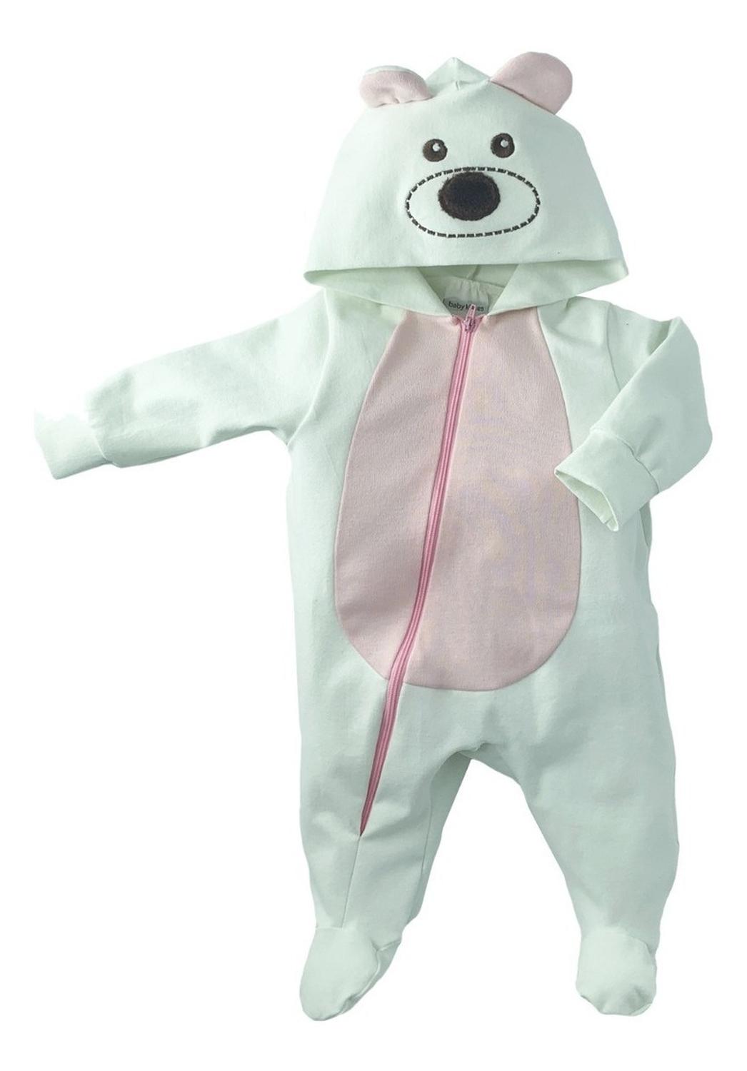 Kit 2 Mameluco Algodón Kiss para Bebé con Gorro Bordado Osita y Gatita