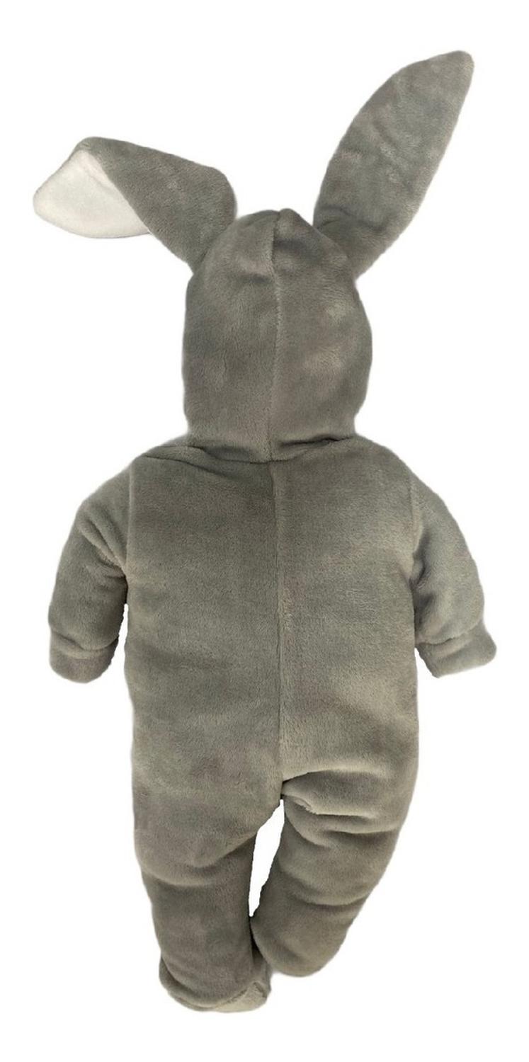 Mameluco Con Gorro Bordado Conejo Gris