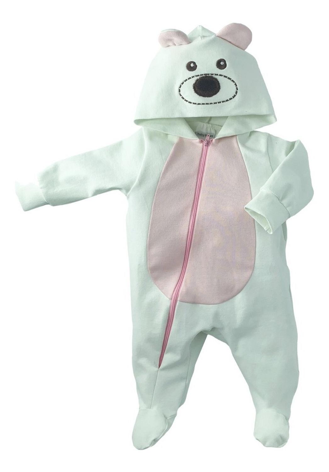 Kit 3 Mamelucos Algodón Kiss para Bebé con Gorro Bordado Flamingo, Osita, Cerdita