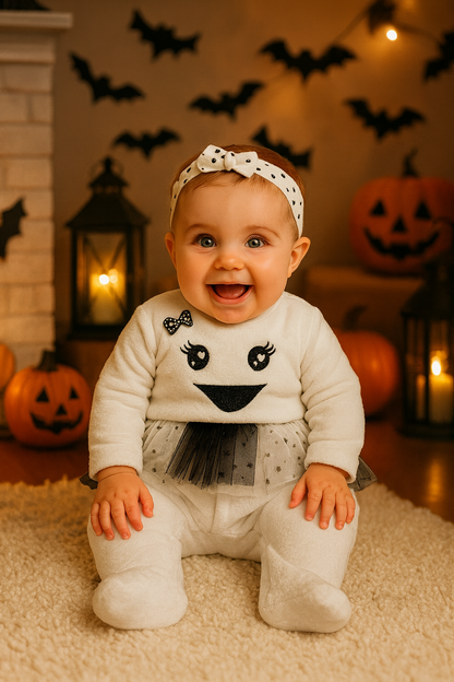 Mameluco Bordado Con Gorro Kiss Halloween Fantasmita