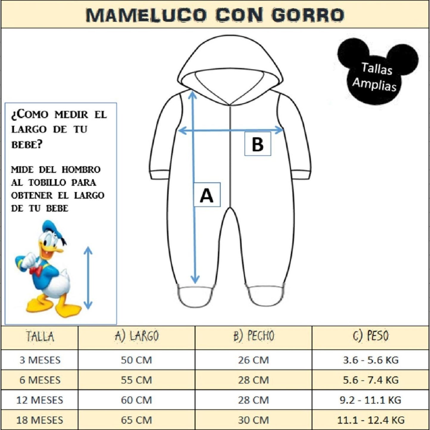Kit 3 Mamelucos Disney para Bebé con Gorro Bordado Donald, Stitch, Goofy