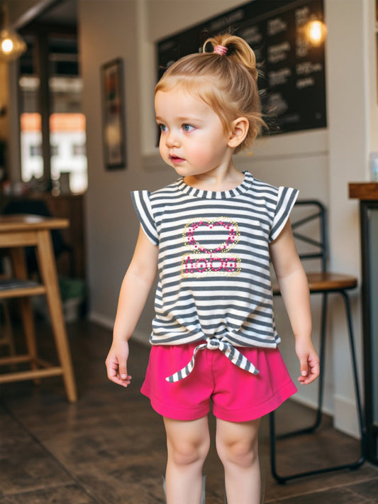 Conjunto 2 piezas Kiss para Niña Algodón Short y Playera con Aplicación Corazón