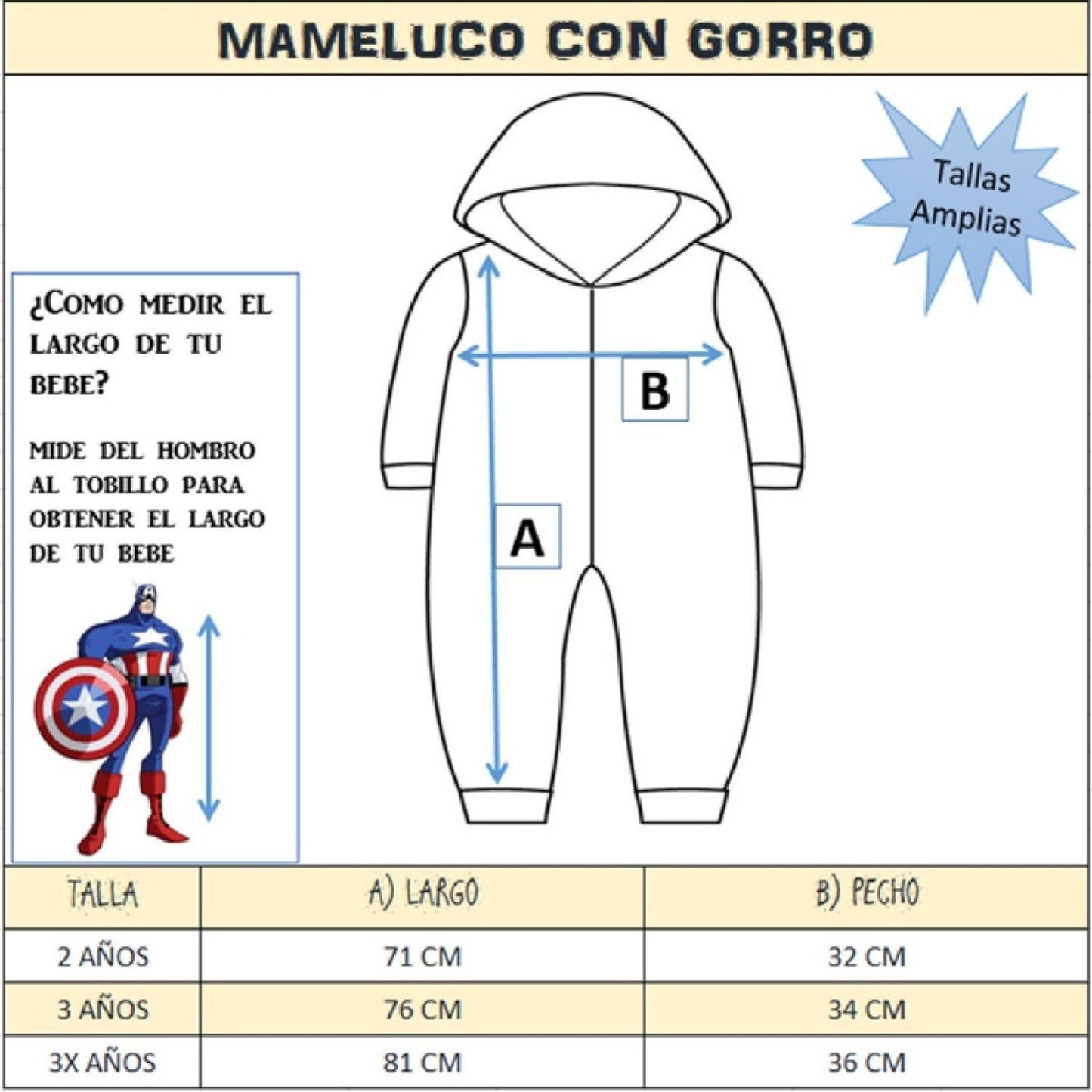 Kit 3 Mamelucos Marvel para Niño con Gorro Bordado Spiderman, Capitan America, Ironman