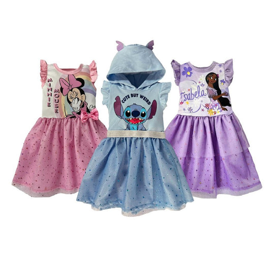 Kit 3 Vestidos Disney Minnie, Stitch, Isabela
