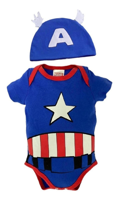 Kit 2 Pañaleros Algodon Marvel para Bebé Estampados con Gorro Spiderman y Capitán América