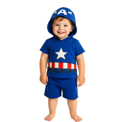 Conjunto Playera Con Gorro Y Short Capitan América Marvel