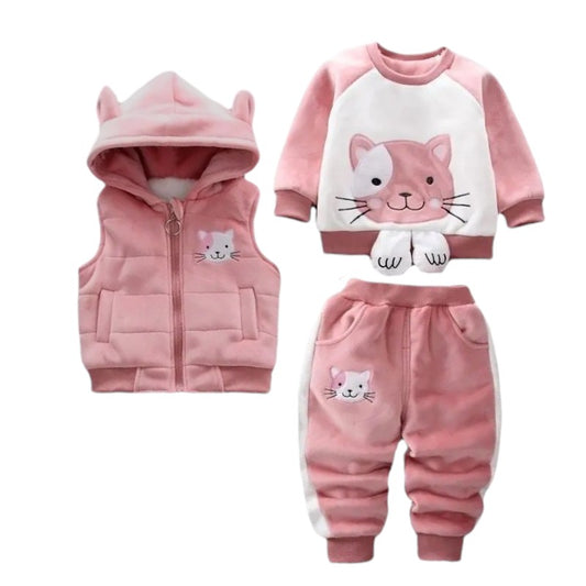 Conjunto 3 piezas para Niña Kiss Gatito (Chamarra, Chaleco, Pants)