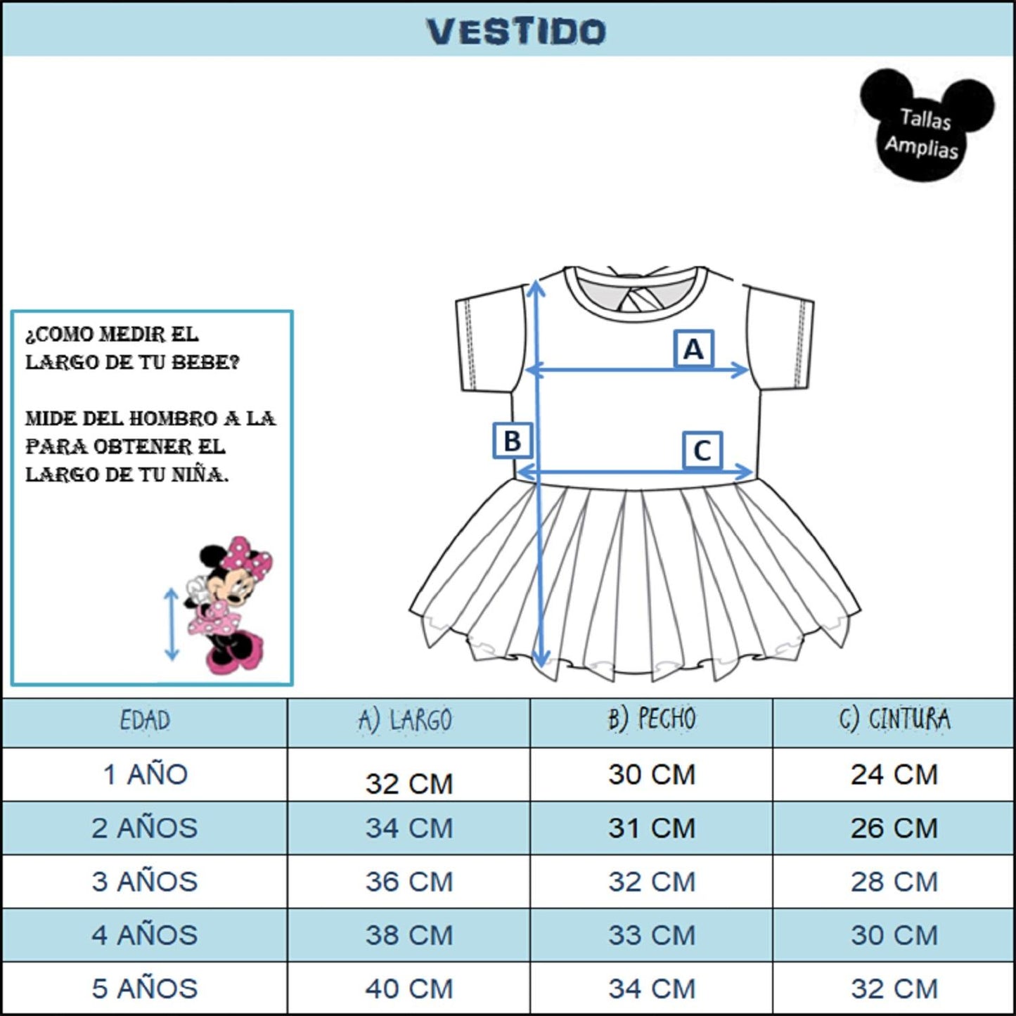 Vestido manga corta con estampado enfrente Disney Minnie Mouse