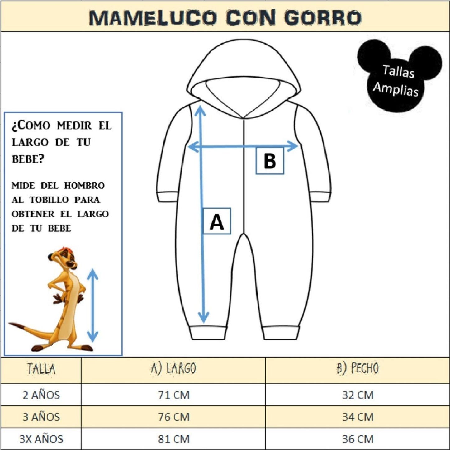 Kit 3 Mamelucos Disney para Niño con Gorro Bordado Timon, Stitch, Mickey