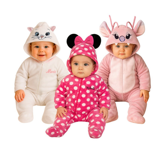 Kit 3 Mamelucos Disney para Bebé con Gorro Bordado MInnie, Marie, Angel (Novia Stitch)