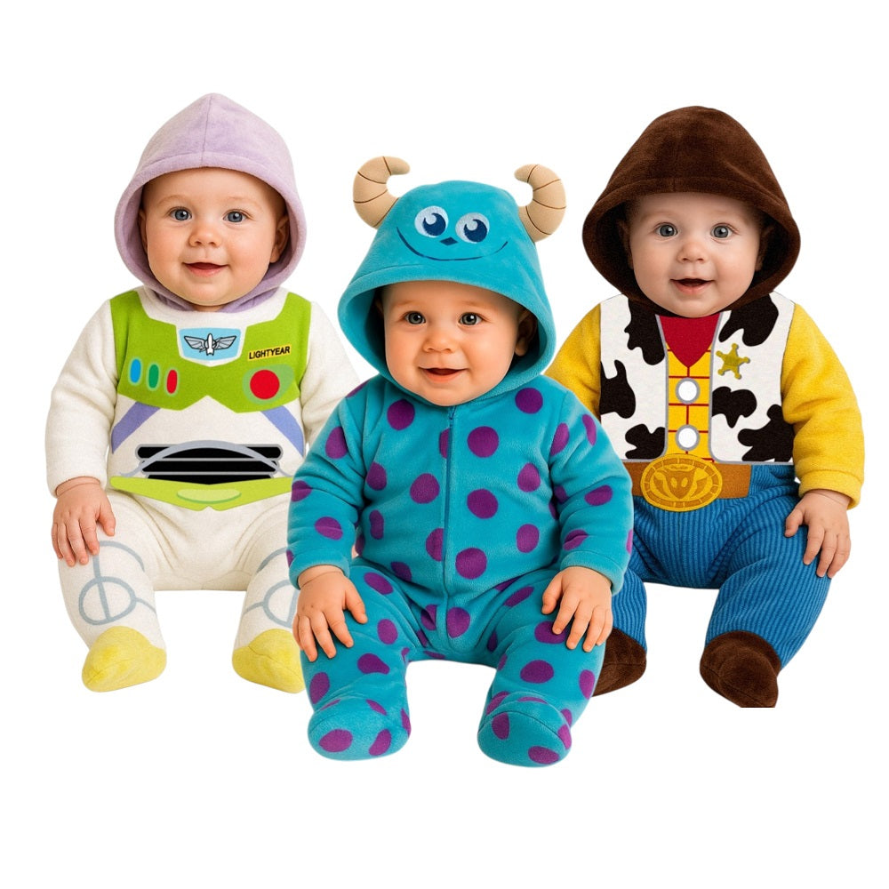 Kit 3 Mamelucos Disney para Bebé con Gorro Bordado Buzz, Woody, Sulley