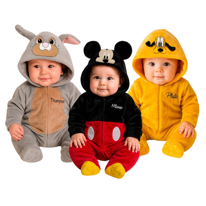 Kit 3 Mamelucos Disney para Bebé con Gorro Bordado Thumper, Mickey, Pluto