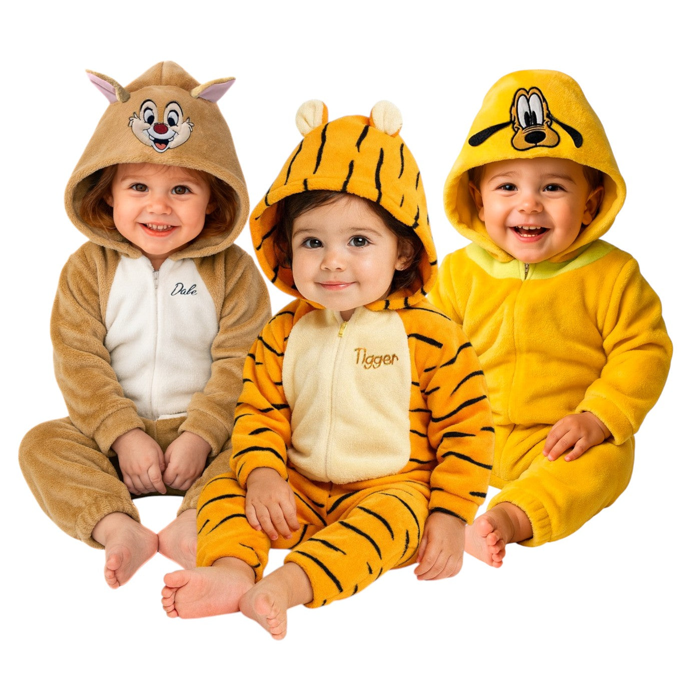Kit 3 Mamelucos Disney para Niño con Gorro Bordado Tigger, Pluto, Dale