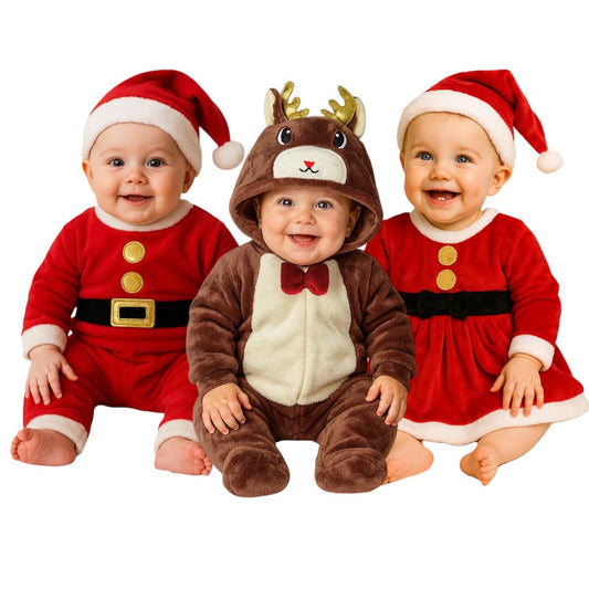 Kit 3 Mamelucos de Navidad Santa Niño, Santa Niña y Reno