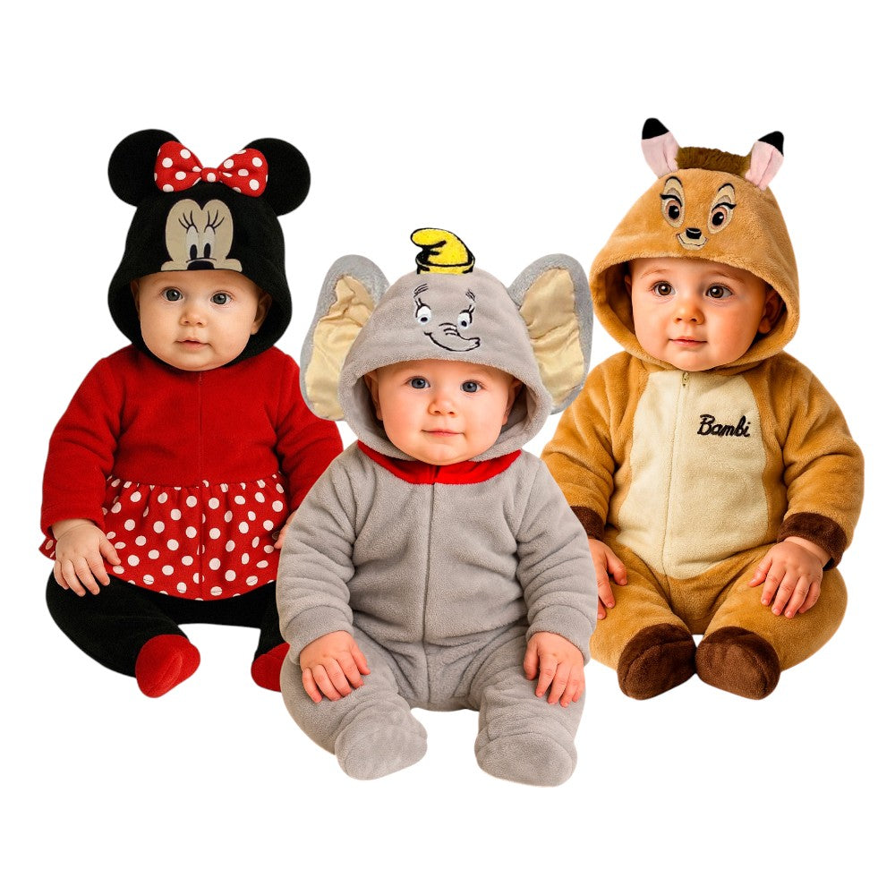 Kit 3 Mamelucos Disney para Bebé con Gorro Bordado Bambi, Minnie, Dumbo