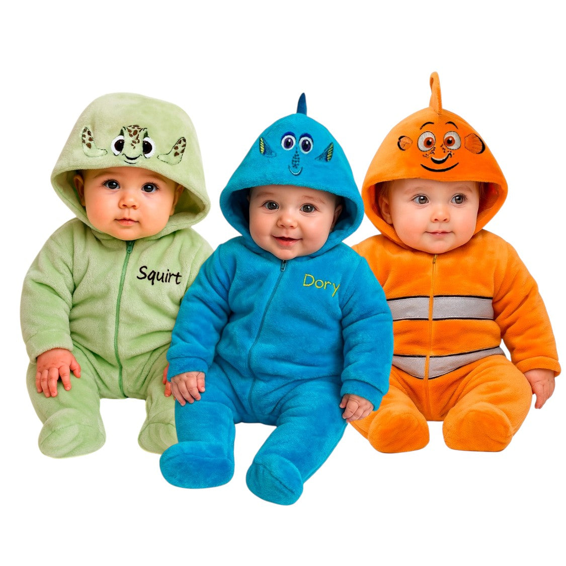 Kit 3 Mamelucos Disney para Bebé con Gorro Bordado Nemo, Dory, Squirt