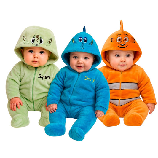 Kit 3 Mamelucos Disney para Bebé con Gorro Bordado Nemo, Dory, Squirt