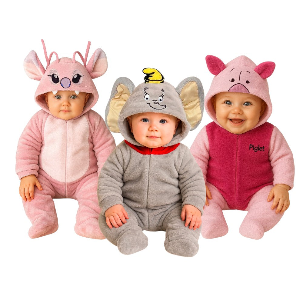 Kit 3 Mamelucos Disney para Bebé con Gorro Bordado Dumbo, Angel, Piglet