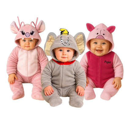 Kit 3 Mamelucos Disney para Bebé con Gorro Bordado Dumbo, Angel, Piglet