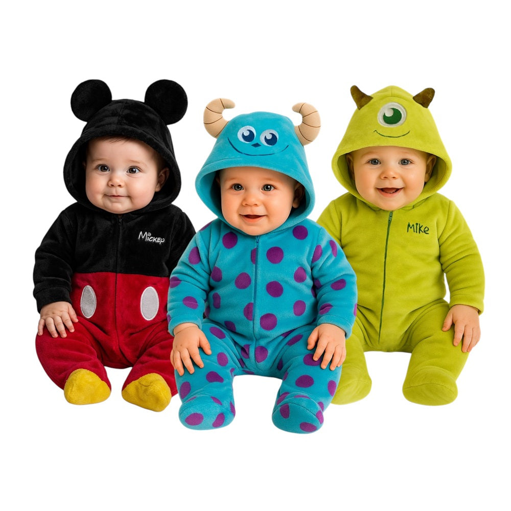 Kit 3 Mamelucos Disney para Bebé con Gorro Bordado Mickey, Sulley, Mike