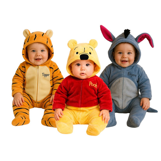 Kit 3 Mamelucos Disney para Bebé con Gorro Bordado Winnie Pooh, Tigger, Eeyore