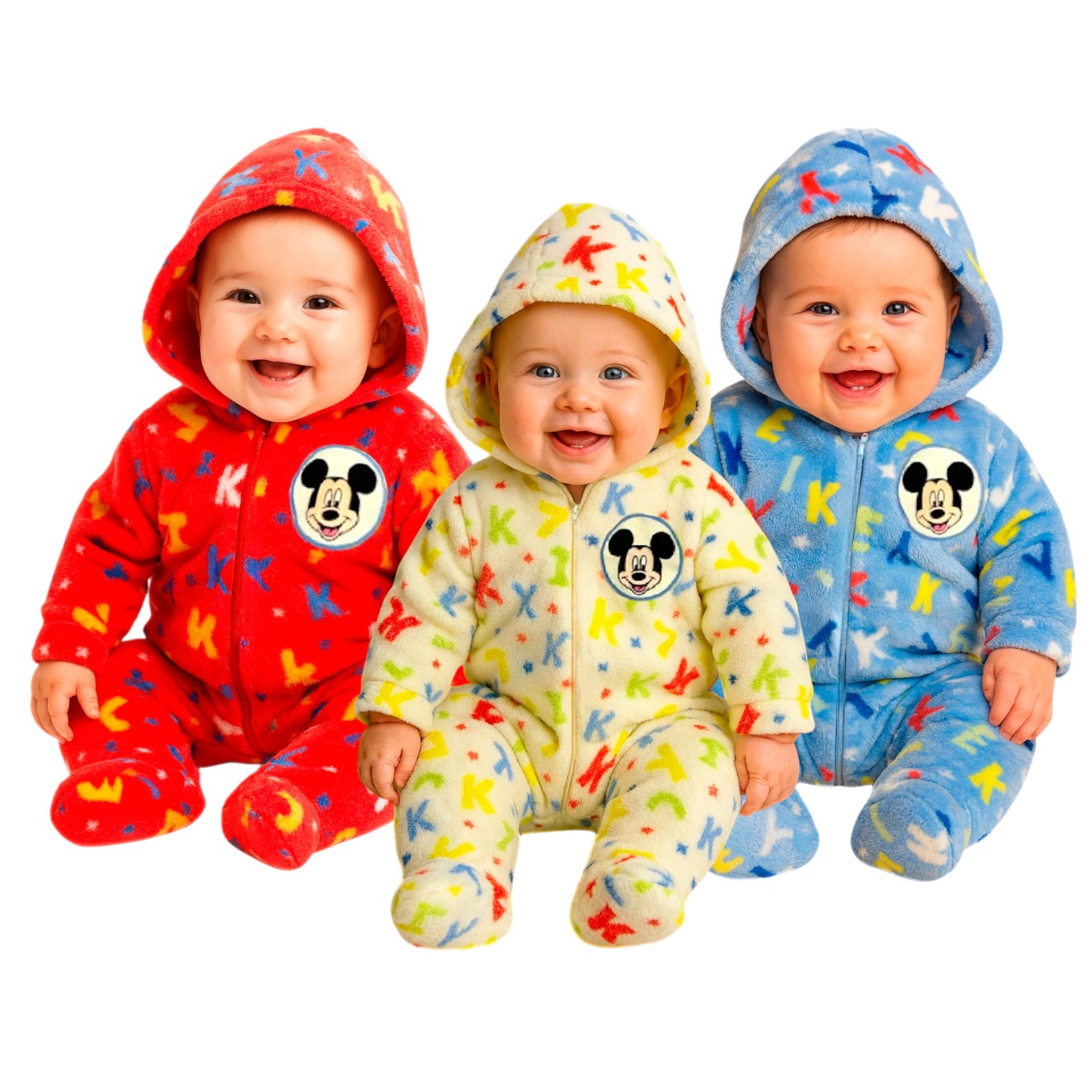 Kit 3 Mamelucos Disney para Bebé con Gorro Bordado Mickey Letras