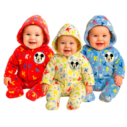 Kit 3 Mamelucos Disney para Bebé con Gorro Bordado Mickey Letras