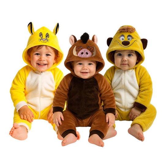 Kit 3 Mamelucos Disney para Niño con Gorro Bordado Simba, Timon, Pumba