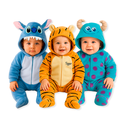 Kit 3 Mamelucos Disney para Bebé con Gorro Bordado Sulley, Tigger, Stitch