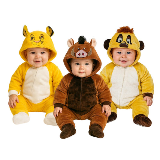 Kit 3 Mamelucos Disney para Bebé con Gorro Bordado Timon, Pumba, Simba