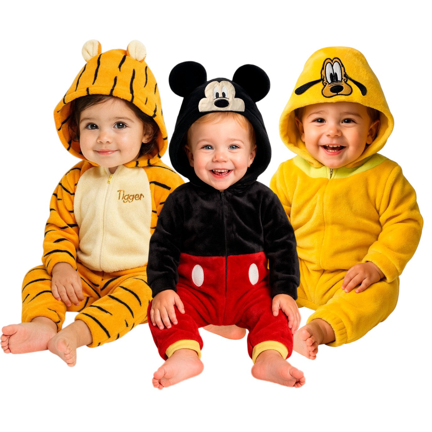 Kit 3 Mamelucos Disney para Niño con Gorro Bordado Tigger, Mickey, Pluto