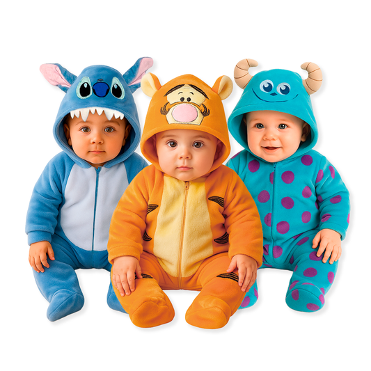 Kit 3 Mamelucos Disney para Bebé con Gorro Bordado Sulley, Tigger Carita, Stitch