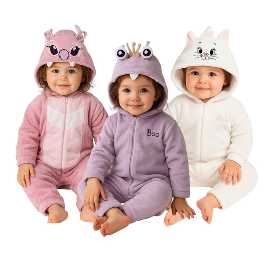 Kit 3 Mamelucos Disney para Niña con Gorro Bordado Angel, Boo, Marie