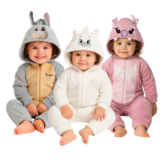 Kit 3 Mamelucos Disney para Niña con Gorro Bordado Thumper, Angel, Marie