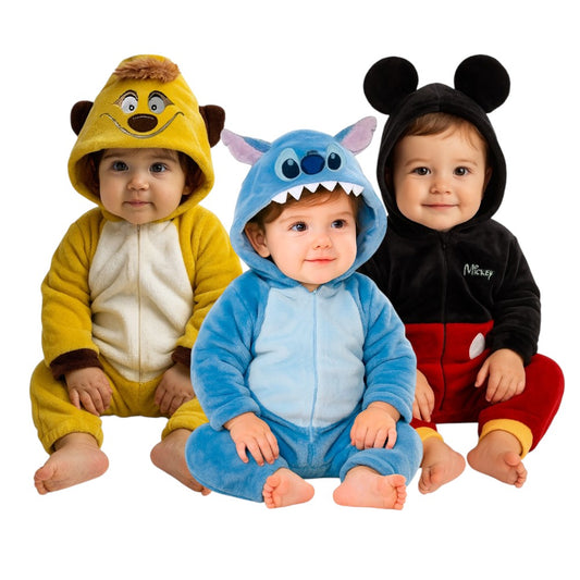 Kit 3 Mamelucos Disney para Niño con Gorro Bordado Timon, Stitch, Mickey