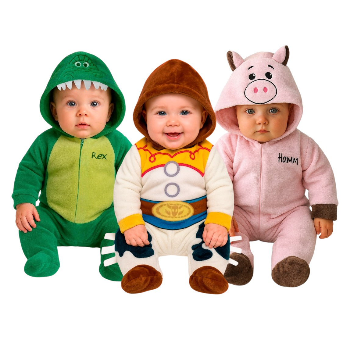 Kit 3 Mamelucos Disney para Bebé con Gorro Bordado Rex, Jessie, Hamm