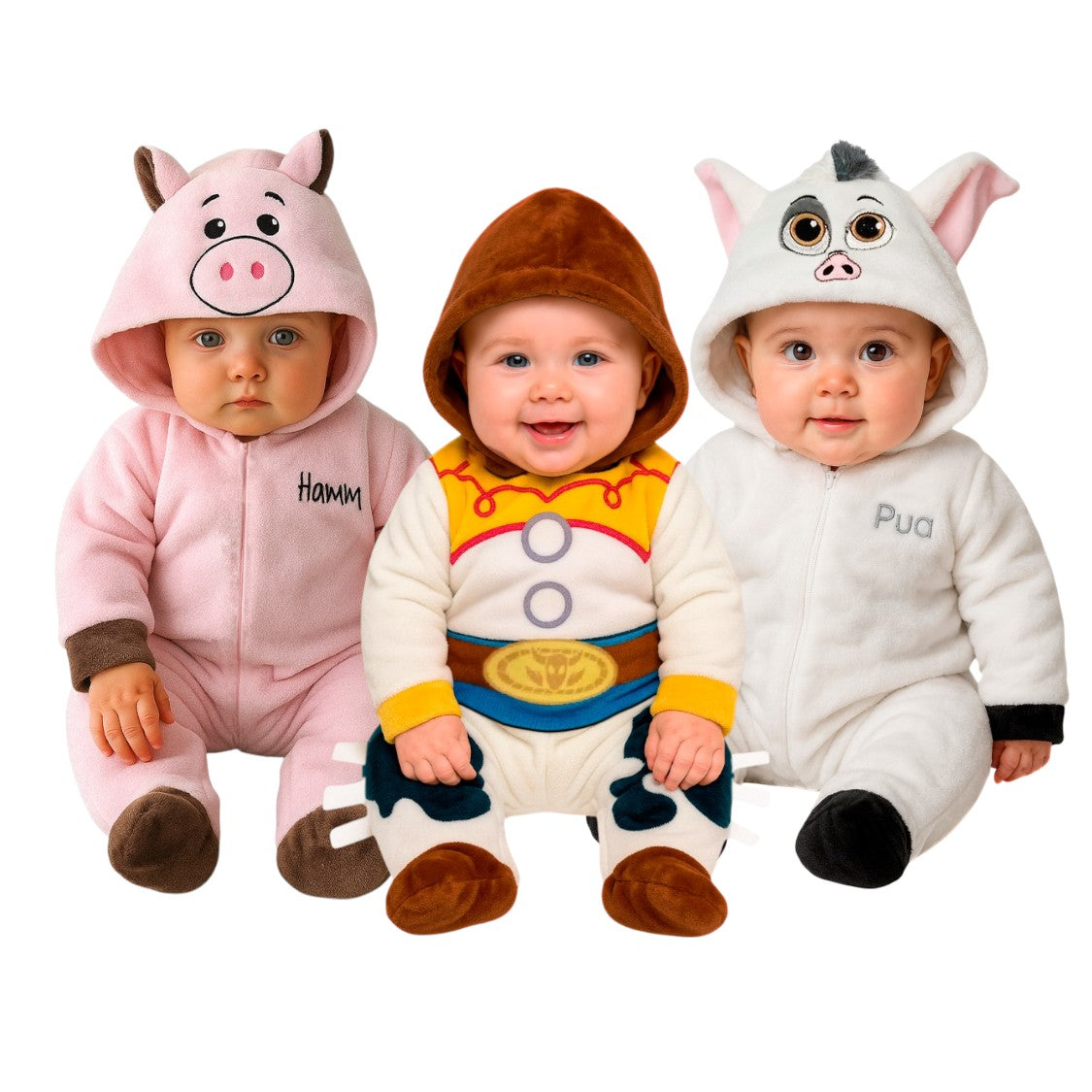 Kit 3 Mamelucos Disney para Bebé con Gorro Bordado Pua, Hamm, Jessie