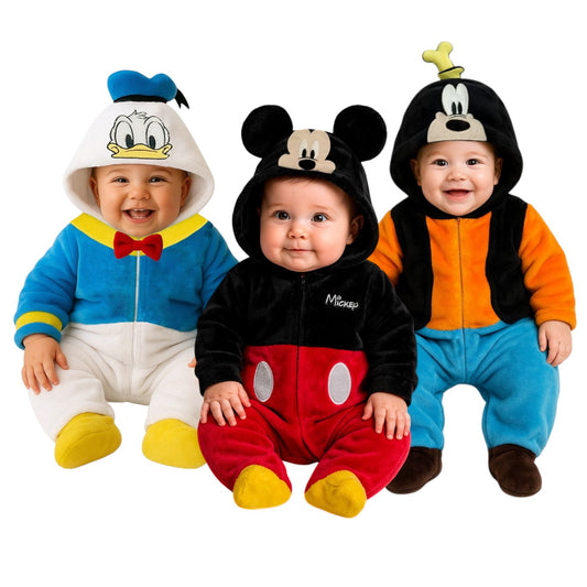 Kit 3 Mamelucos Disney para Bebé con Gorro Bordado Donald, Mickey Carita, Goofy