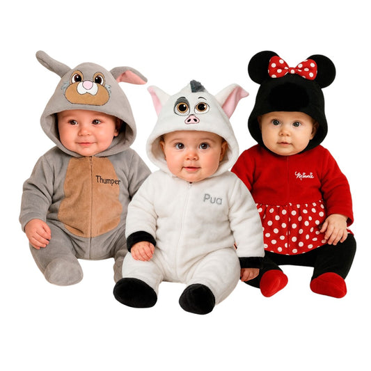 Kit 3 Mamelucos Disney para Bebé con Gorro Bordado Thumper, Pua, Minnie