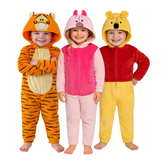 Kit 3 Mamelucos Disney para Niña con Gorro Bordado Tigger, Winnie Pooh, Piglet