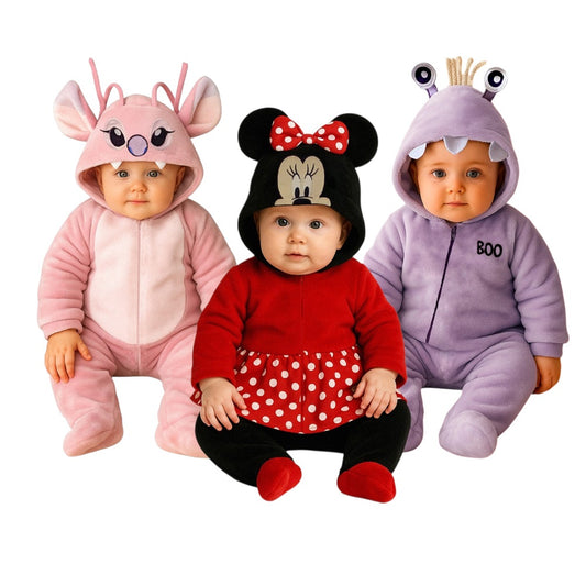 Kit 3 Mamelucos Disney para Bebé con Gorro Bordado Minnie Carita, Boo, Angel (Novia Stitch)