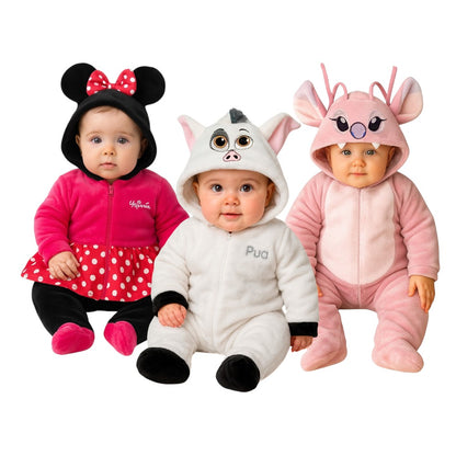 Kit 3 Mamelucos Disney para Bebé con Gorro Bordado Minnie, Pua, Angel (Novia Stitch)