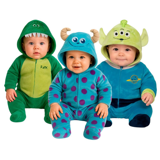 Kit 3 Mamelucos Disney para Bebé con Gorro Bordado Alien, Sulley, Rex