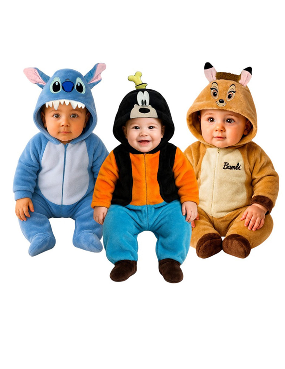 Kit 3 Mamelucos Disney Para Bebé Stitch, Goofy, Bambi