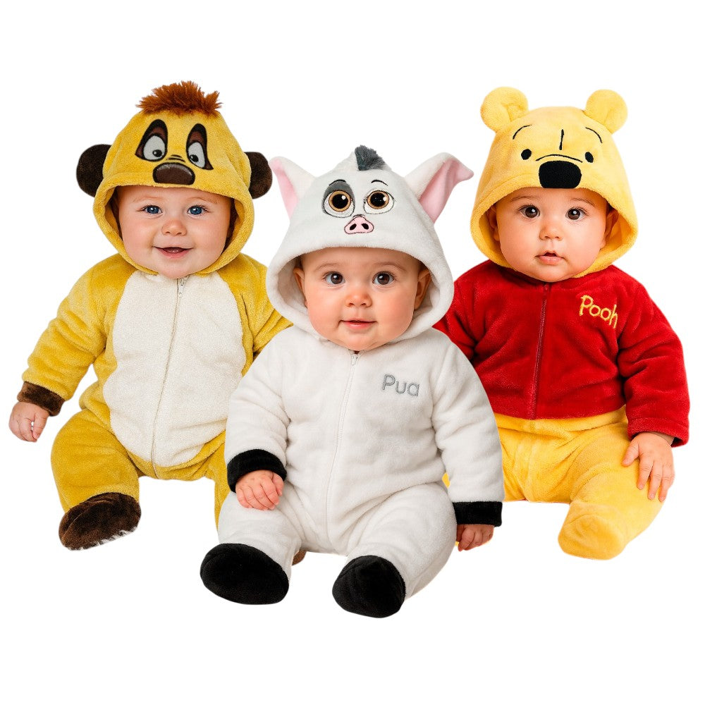 Kit 3 Mamelucos Disney para Bebé con Gorro Bordado Timon, Pua, Winnie Pooh