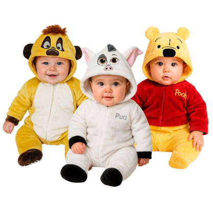 Kit 3 Mamelucos Disney para Bebé con Gorro Bordado Timon, Pua, Winnie Pooh