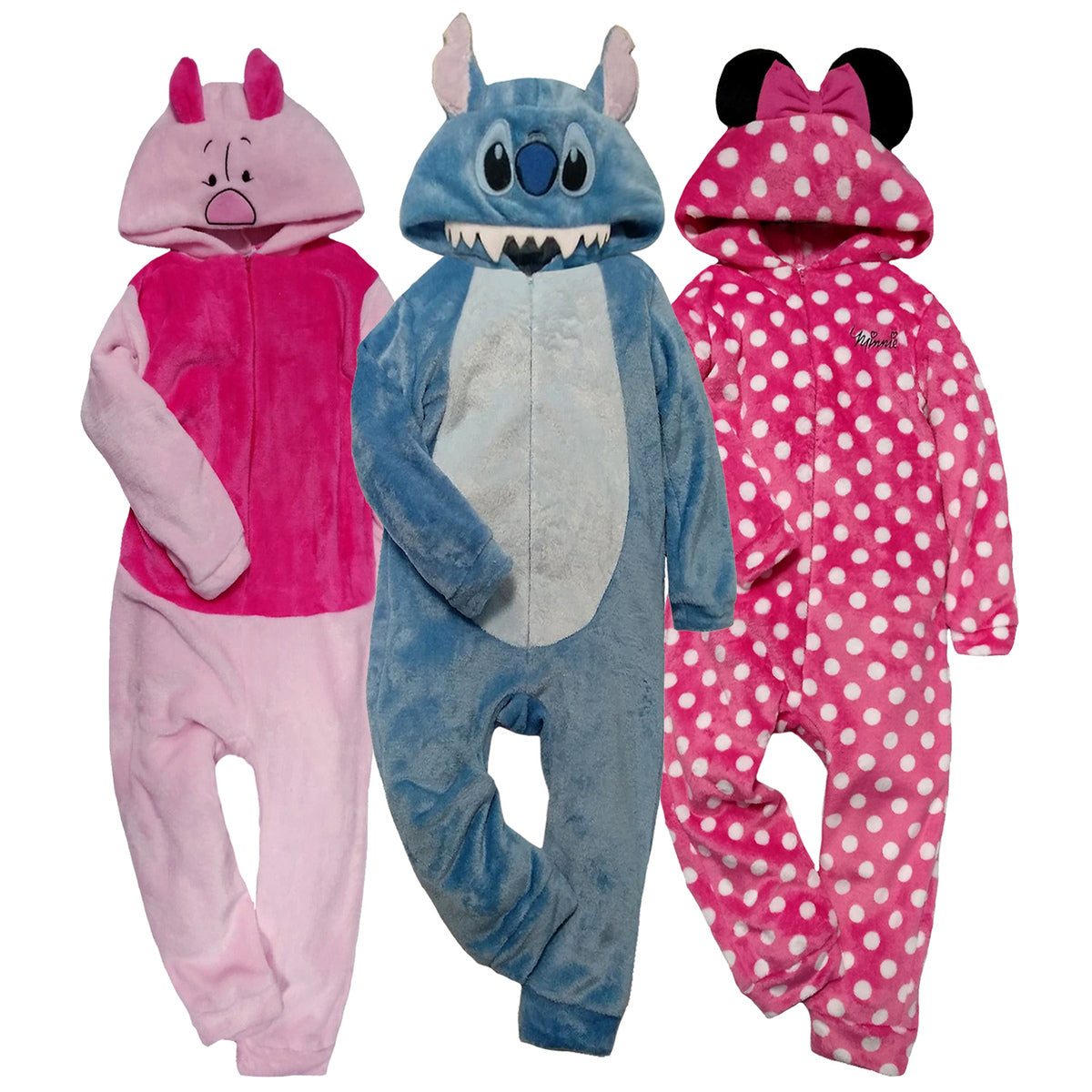 Kit 3 Mamelucos Disney Para Dama Piglet, Stitch y Mini Bolitas Rosas