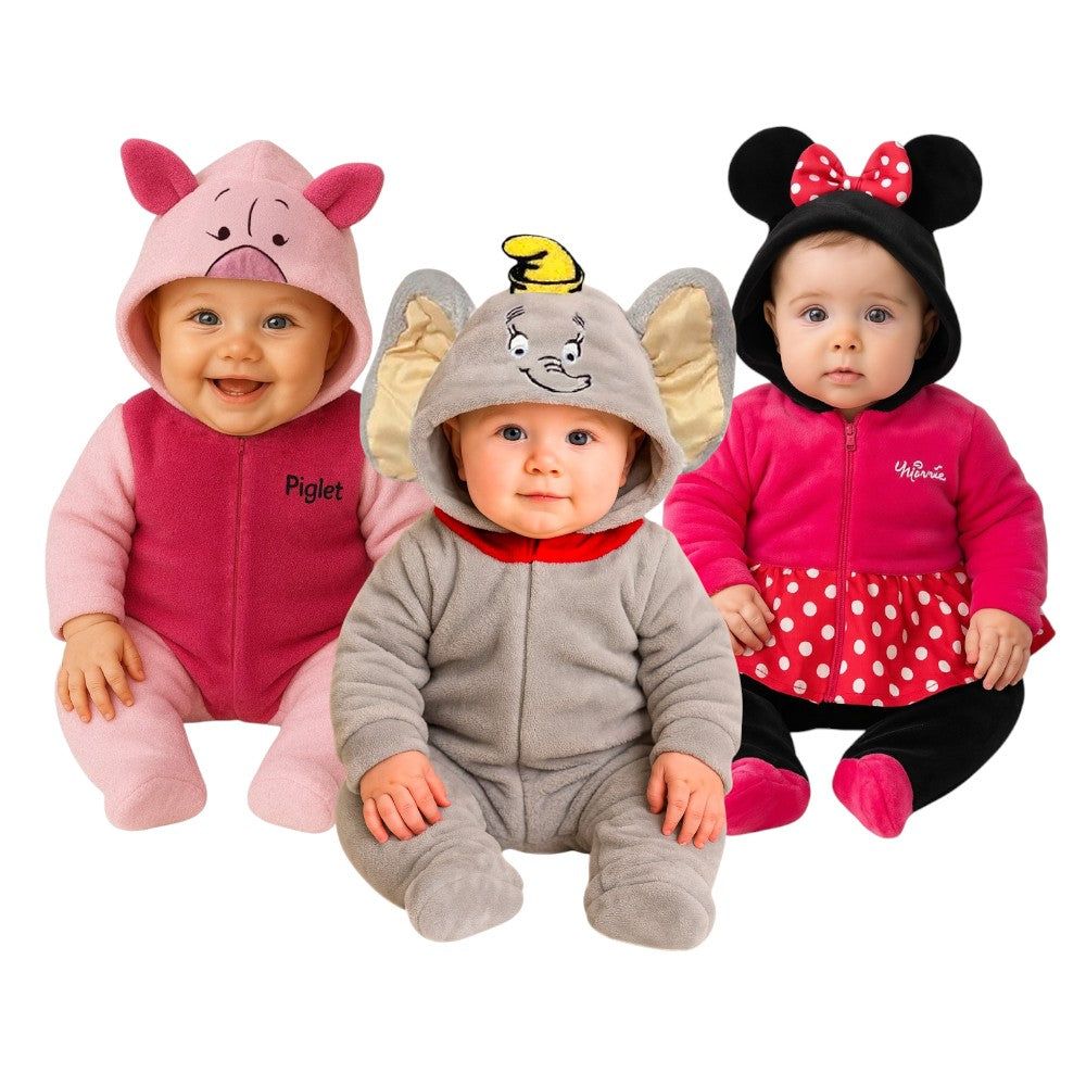 Kit 3 Mamelucos Disney para Bebé con Gorro Bordado Piglet, Dumbo, Minnie